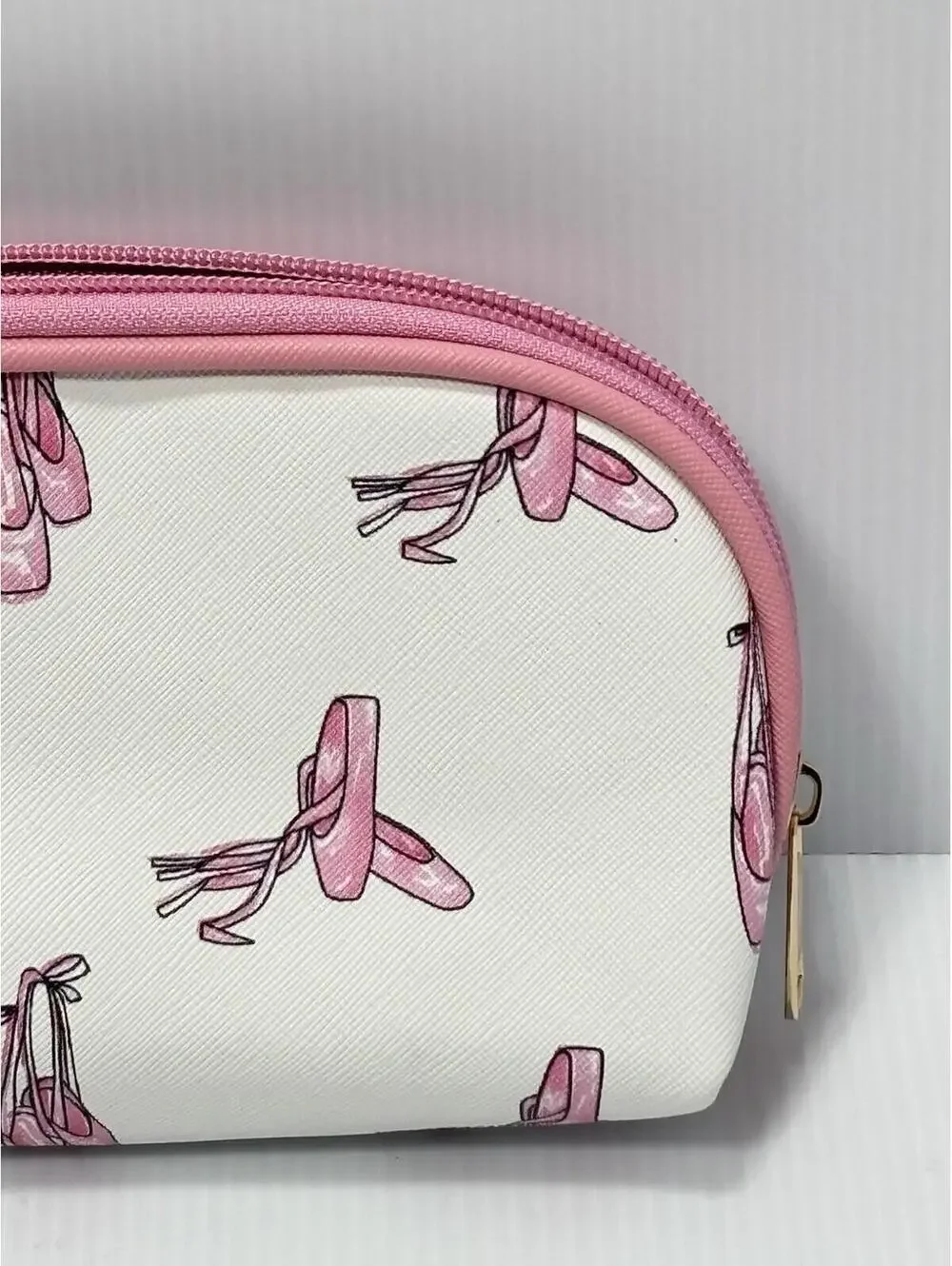 Makeup Bag Pink White Zipper Pouch Makeup Bag, Ballet Shoes, Cosmetic Clutch New